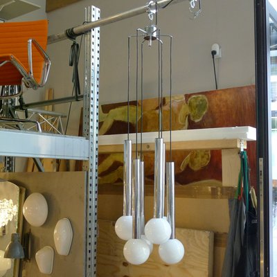 Space Age Chrome Cascade Ceiling Lamp with Opaline Glass Globes from Staff, 1970s-VRE-764105