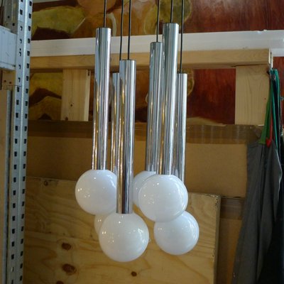 Space Age Chrome Cascade Ceiling Lamp with Opaline Glass Globes from Staff, 1970s-VRE-764105