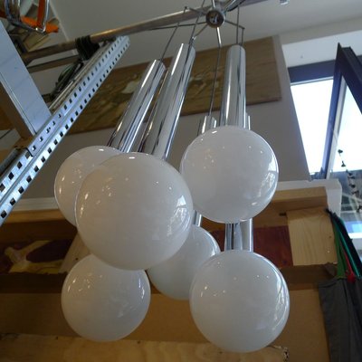 Space Age Chrome Cascade Ceiling Lamp with Opaline Glass Globes from Staff, 1970s-VRE-764105