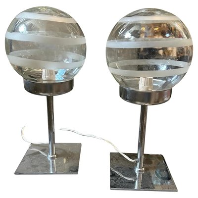 Space Age Clear and White Murano Glass Bedside Lamps attributed to Mazzega, 1970s, Set of 2-NMK-2021726