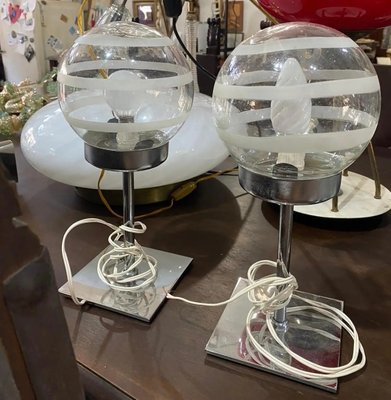 Space Age Clear and White Murano Glass Bedside Lamps attributed to Mazzega, 1970s, Set of 2-NMK-2021726