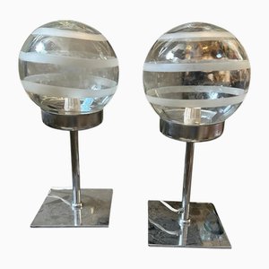 Space Age Clear and White Murano Glass Bedside Lamps attributed to Mazzega, 1970s, Set of 2-NMK-2021726