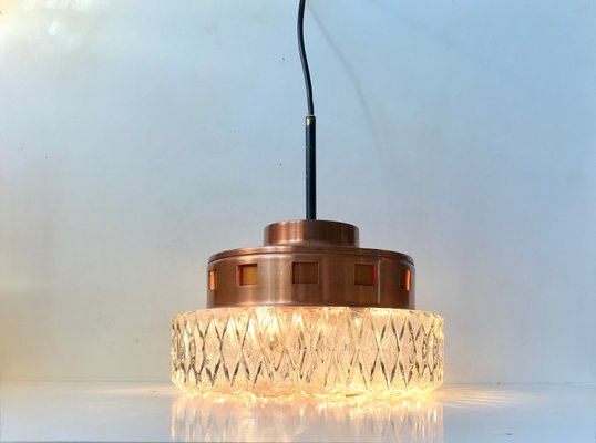 Space Age Copper and Crystal Ceiling Lamp from Orrefors, 1960s-LCR-673251