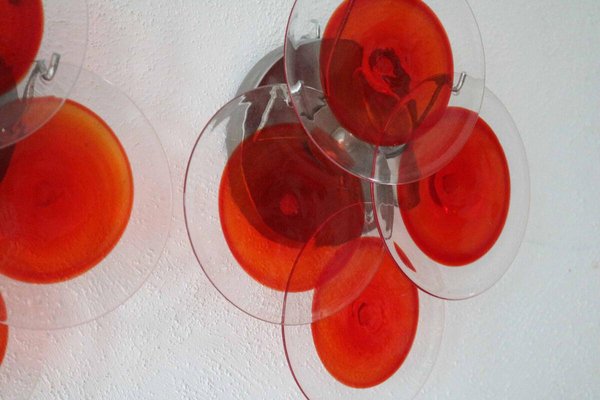 Space Age Disc Wall Lights in Red Murano Glass by Vistosi, 1970s, Set of 2-FJP-1791281