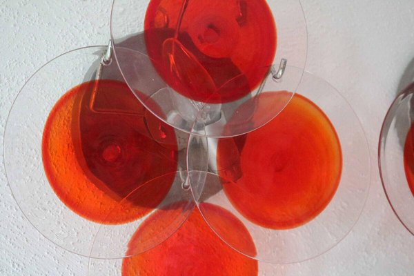 Space Age Disc Wall Lights in Red Murano Glass by Vistosi, 1970s, Set of 2-FJP-1791281