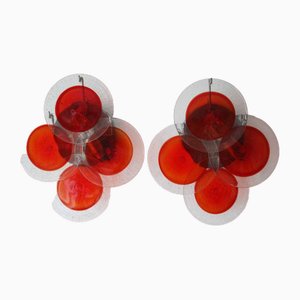 Space Age Disc Wall Lights in Red Murano Glass by Vistosi, 1970s, Set of 2-FJP-1791281