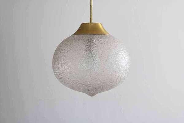 Space Age Drop Pendant Lamp in Brass and Ice Glass by Panton, 1970s-FJP-1717695