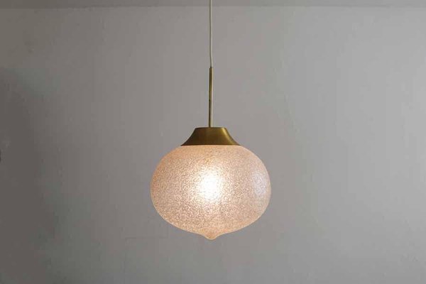 Space Age Drop Pendant Lamp in Brass and Ice Glass by Panton, 1970s-FJP-1717695