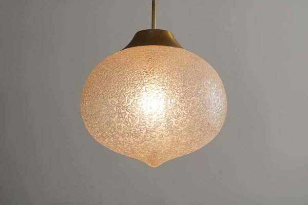 Space Age Drop Pendant Lamp in Brass and Ice Glass by Panton, 1970s-FJP-1717695