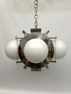 Space Age Five-Light Hanging Light in Chrome and White Glass, Italy, 1970s-OT-1702238