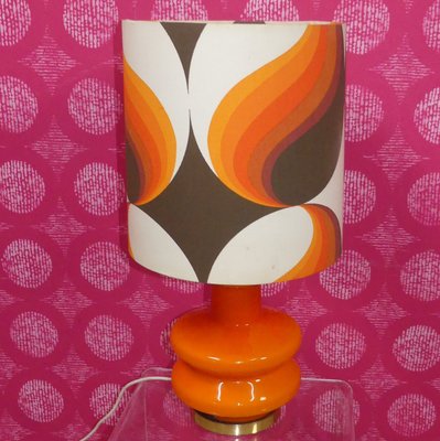 Space Age Floor Lamps Classic Orange Illuminated Glass Base, 1970s, Set of 2-AFE-2033696