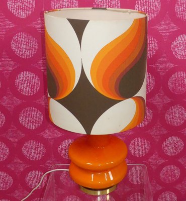 Space Age Floor Lamps Classic Orange Illuminated Glass Base, 1970s, Set of 2-AFE-2033696