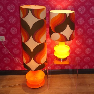 Space Age Floor Lamps Classic Orange Illuminated Glass Base, 1970s, Set of 2-AFE-2033696