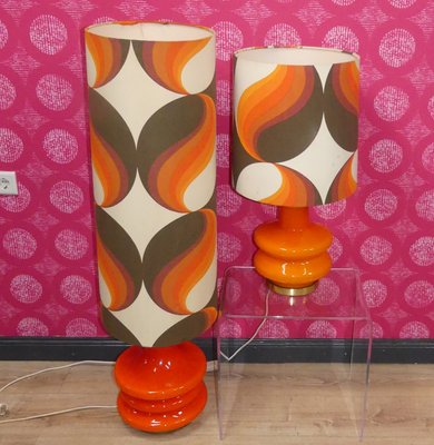 Space Age Floor Lamps Classic Orange Illuminated Glass Base, 1970s, Set of 2-AFE-2033696