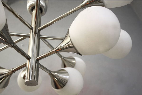 Space Age German Glass and Chrome Sputnik Ceiling Lamp from Kaiser Idell / Kaiser Leuchten, 1970s-DEK-548985