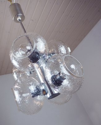 Space Age Glass and Chrome Chandelier from VEB Deutsche Werkstätten Hellerau, 1960s-DEK-552101