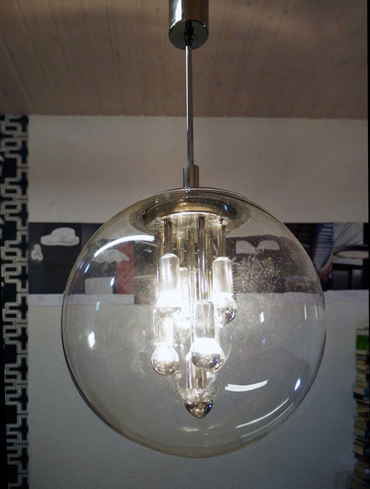 Space Age Glass and Chrome Sputnik Pendant Lamp from Leclaire & Schäfer, 1970s