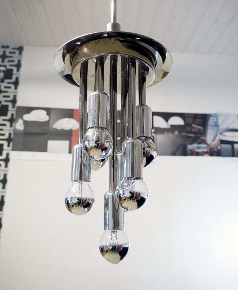 Space Age Glass and Chrome Sputnik Pendant Lamp from Leclaire & Schäfer, 1970s