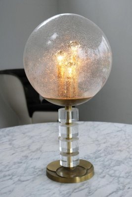 Space Age Ice Glass Table Lamp in Brass and Acrylic Glass, 1970s-FJP-1817163