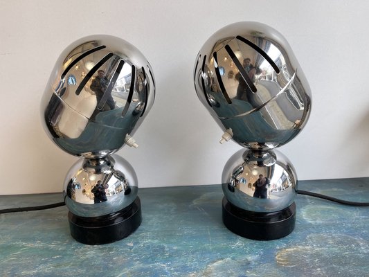 Space Age Italian Metal Chrome Lamps from Reggiani, 1970s, Set of 2-FUE-1160439