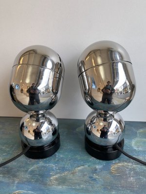 Space Age Italian Metal Chrome Lamps from Reggiani, 1970s, Set of 2-FUE-1160439