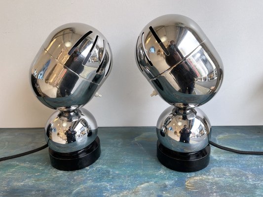 Space Age Italian Metal Chrome Lamps from Reggiani, 1970s, Set of 2-FUE-1160439