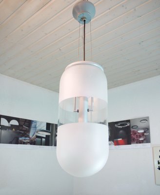 Space Age Italian Murano Glass and Metal Capsule Pendant Lamp, 1980s-DEK-552374