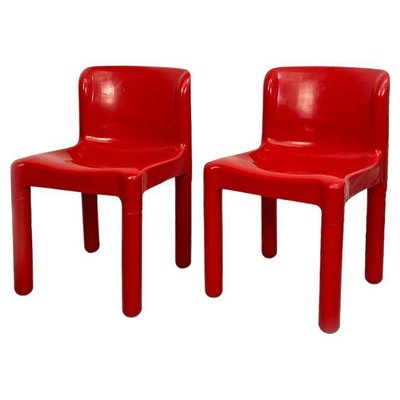 Space Age Italian Red Plastic Chairs by Carlo Bartoli for Kartell, 1970s, Set of 2-GDD-1291580