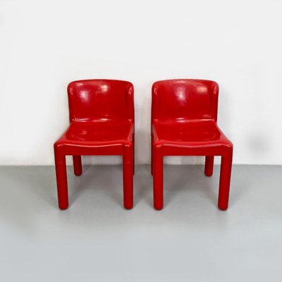 Space Age Italian Red Plastic Chairs by Carlo Bartoli for Kartell, 1970s, Set of 2-GDD-1291580