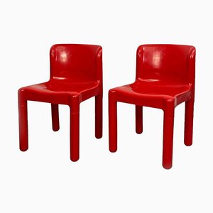 Space Age Italian Red Plastic Chairs by Carlo Bartoli for Kartell, 1970s, Set of 2-GDD-1291580