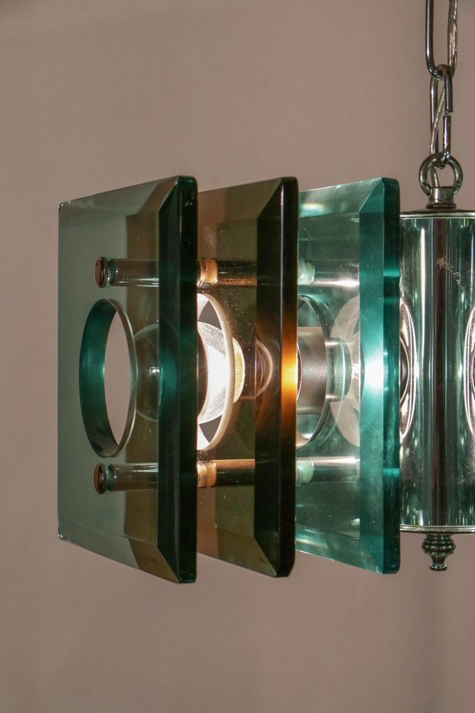 Space Age Italian Square Green Color Chandelier from Lupi Cristal Luxor, 1950s