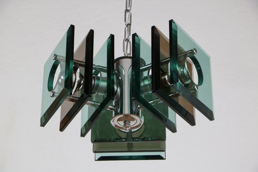 Space Age Italian Square Green Color Chandelier from Lupi Cristal Luxor, 1950s