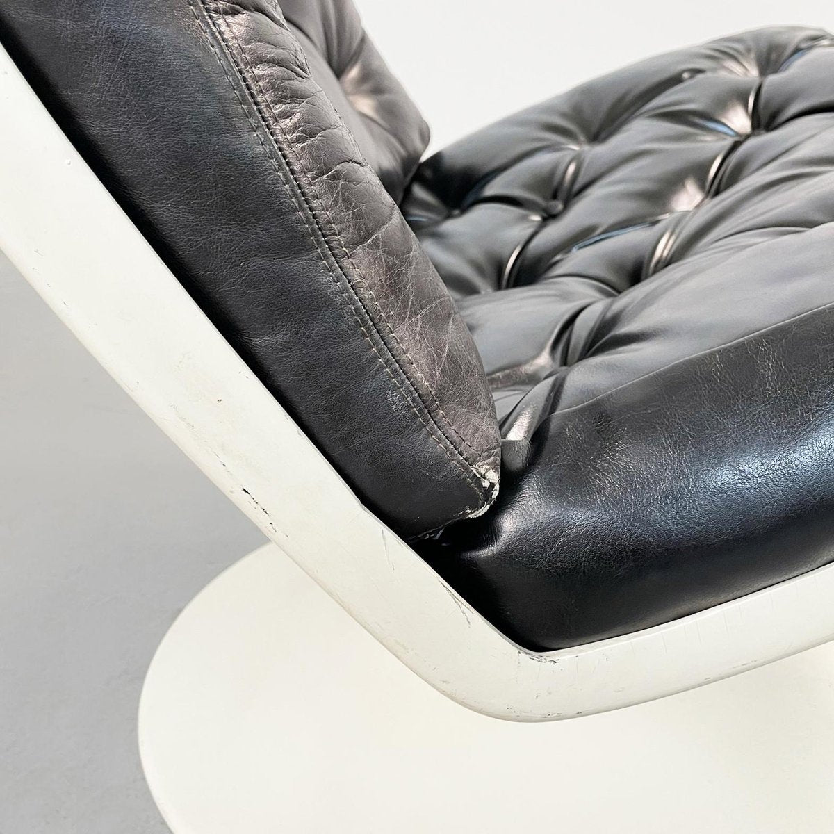 Space Age Leather Swivel Chair from Play, Italy, 1970s