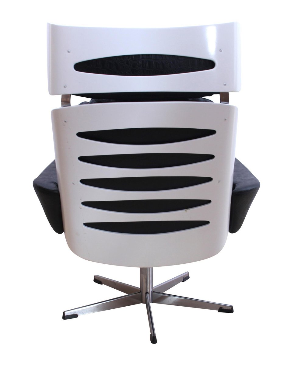 Space Age Lounge Chair, White Lacquer, Leather, Reptile Look, Germany, 1970s