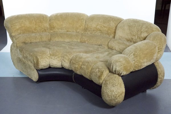 Space Age Modular Sofa in Cream Teddy Fabric & Leatherette by Adriano Piazzesi, Italy, 1970s, Set of 2-OT-2021380