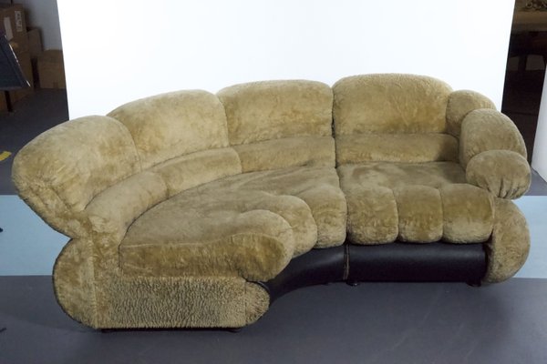 Space Age Modular Sofa in Cream Teddy Fabric & Leatherette by Adriano Piazzesi, Italy, 1970s, Set of 2-OT-2021380