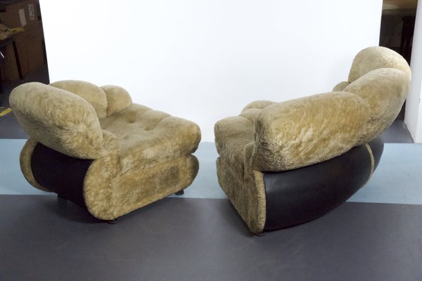 Space Age Modular Sofa in Cream Teddy Fabric & Leatherette by Adriano Piazzesi, Italy, 1970s, Set of 2-OT-2021380