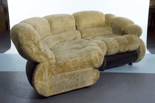 Space Age Modular Sofa in Cream Teddy Fabric & Leatherette by Adriano Piazzesi, Italy, 1970s, Set of 2-OT-2021380