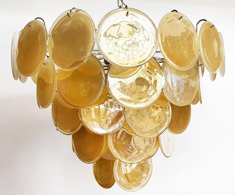 Space Age Murano Chandelier 57 Gold Alabaster Iridescent Glasses, 1990s-OVO-1707000