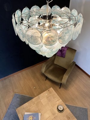 Space Age Murano Chandelier with 57 Blue Albaster Iridescent Glasses, 1990s-FHZ-1818502