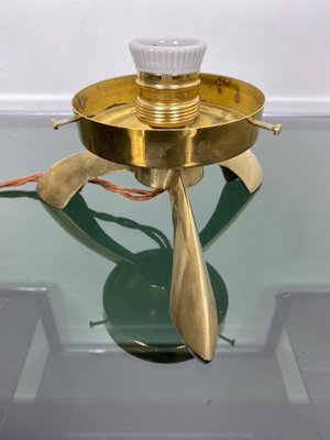 Space Age Opaline Glass & Brass Tripod Table Lamp by Angelo Lelli, 1960s-LYQ-1171586