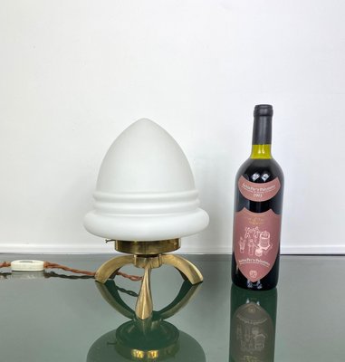 Space Age Opaline Glass & Brass Tripod Table Lamp by Angelo Lelli, 1960s-LYQ-1171586