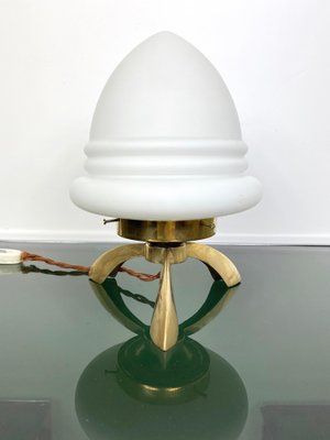 Space Age Opaline Glass & Brass Tripod Table Lamp by Angelo Lelli, 1960s-LYQ-1171586