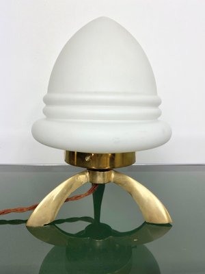 Space Age Opaline Glass & Brass Tripod Table Lamp by Angelo Lelli, 1960s-LYQ-1171586