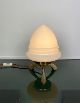 Space Age Opaline Glass & Brass Tripod Table Lamp by Angelo Lelli, 1960s-LYQ-1171586