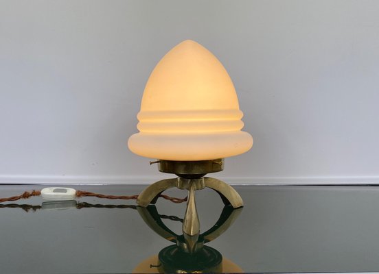 Space Age Opaline Glass & Brass Tripod Table Lamp by Angelo Lelli, 1960s-LYQ-1171586