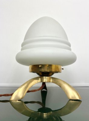 Space Age Opaline Glass & Brass Tripod Table Lamp by Angelo Lelli, 1960s-LYQ-1171586