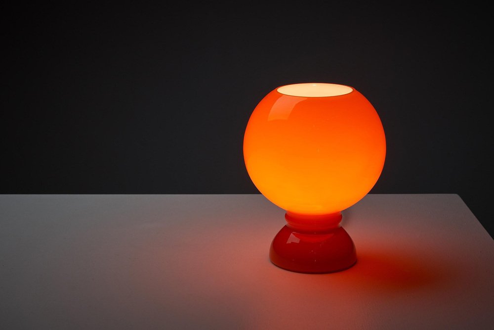 Space Age Orange Full Glass Table Lamp, 1970s