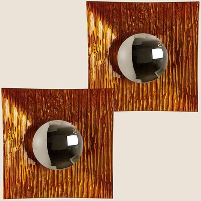 Space Age Orange Metal & Glass Wall Lights, 1970s, Set of 2-VDW-853837