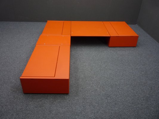 Space Age Orange Modular Lowboard, 1960s, Set of 3-UG-1742985